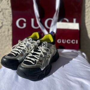 Gucci  Metallic Silver and Black Sneakers